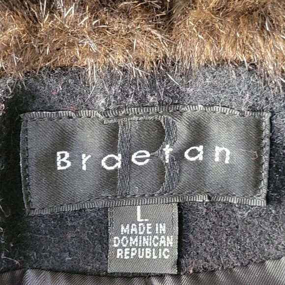 VTG Braetan Black Wool Blend Faux Fur Hooded Zip Front Coat Jacket with Pockets - Picture 10 of 15